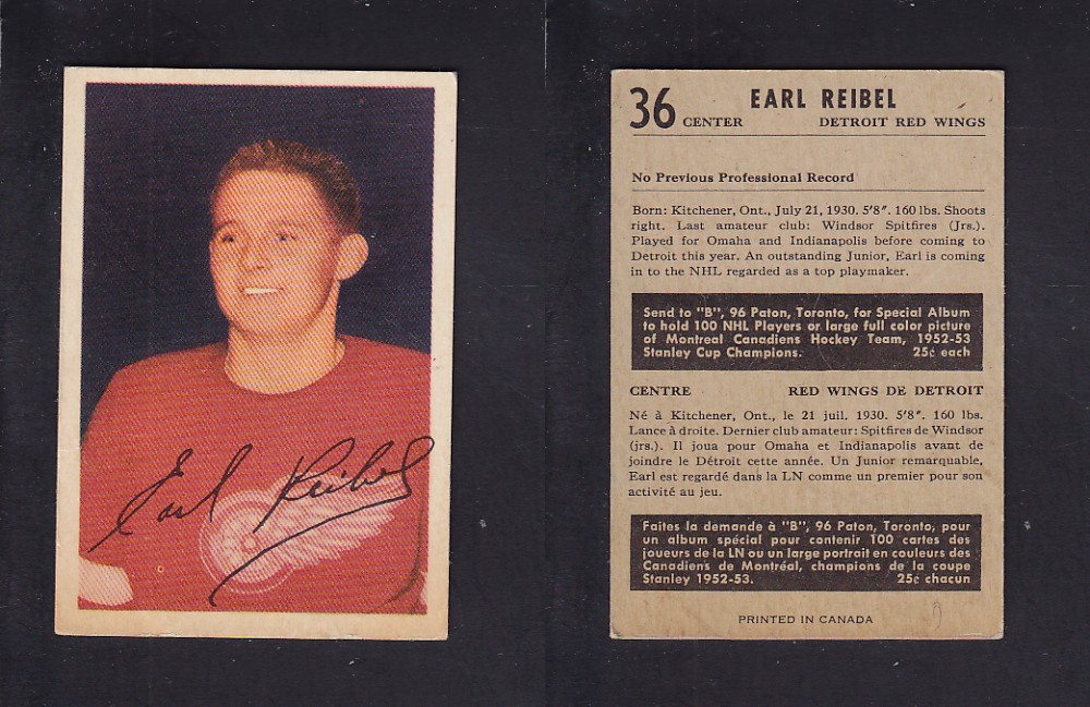 1953-54 PARKHURST HOCKEY CARD #36 E. REIBEL photo 1953-54 PARKHURST HOCKEY CARD #36 E. REIBEL photo