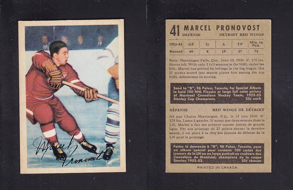 1953-54 PARKHURST HOCKEY CARD #41 M. PRONOVOST photo 1953-54 PARKHURST HOCKEY CARD #41 M. PRONOVOST photo