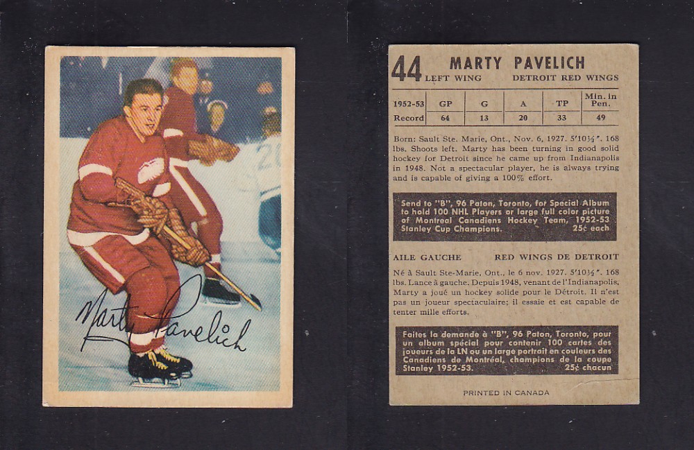 1953-54 PARKHURST HOCKEY CARD #44 M. PAVELICH photo 1953-54 PARKHURST HOCKEY CARD #44 M. PAVELICH photo