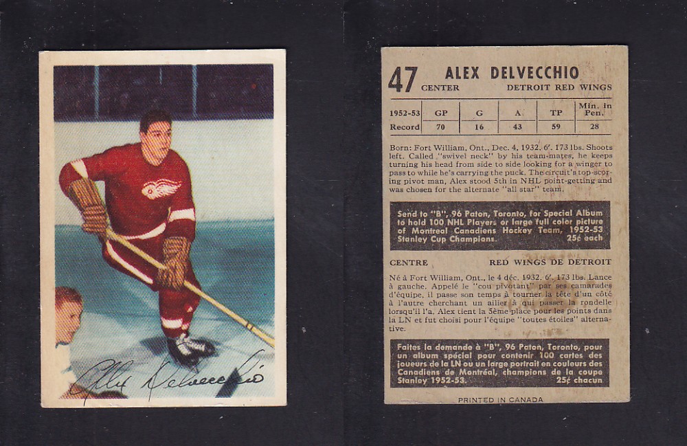 1953-54 PARKHURST HOCKEY CARD #47 A. DELVECCHIO photo 1953-54 PARKHURST HOCKEY CARD #47 A. DELVECCHIO photo