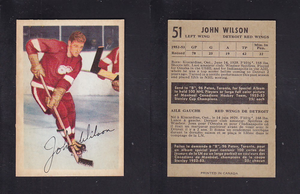 1953-54 PARKHURST HOCKEY CARD #51 J. WILSON photo 1953-54 PARKHURST HOCKEY CARD #51 J. WILSON photo