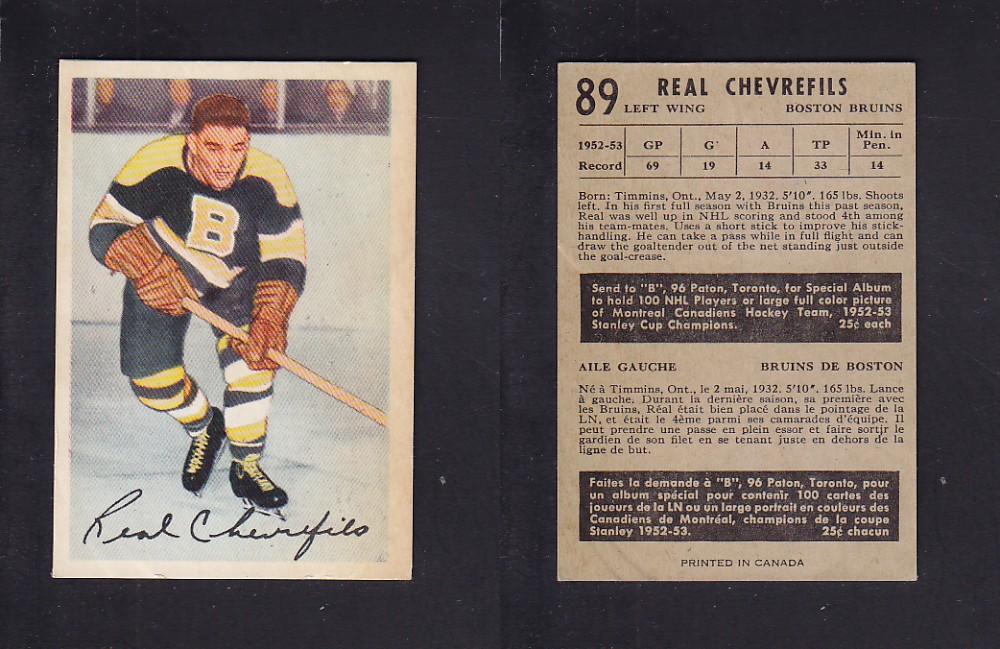 1953-54 PARKHURST HOCKEY CARD #89 R. CHEVREFILS photo 1953-54 PARKHURST HOCKEY CARD #89 R. CHEVREFILS photo