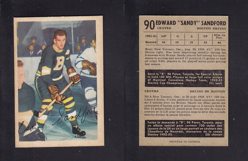1953-54 PARKHURST HOCKEY CARD #90 S. SANDFORD photo 1953-54 PARKHURST HOCKEY CARD #90 S. SANDFORD photo