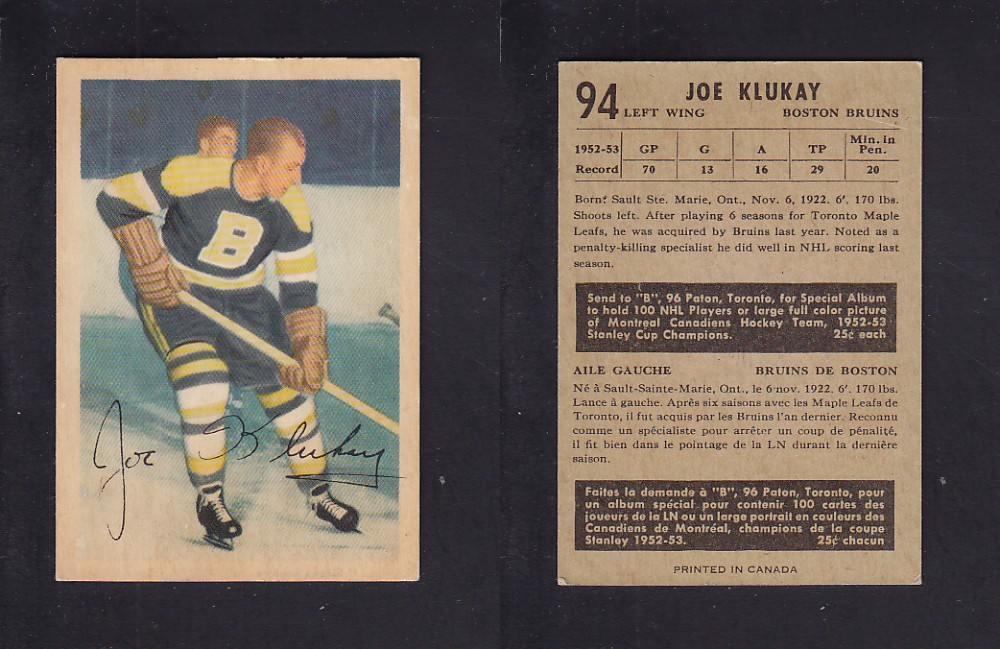 1953-54 PARKHURST HOCKEY CARD #94 J. KLUKAY photo 1953-54 PARKHURST HOCKEY CARD #94 J. KLUKAY photo