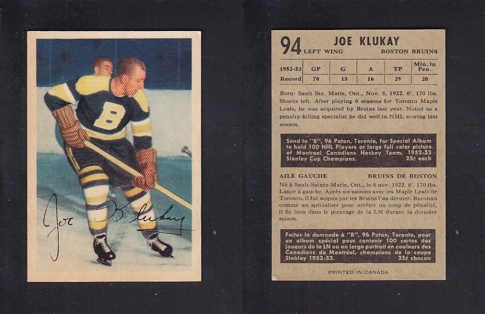 1953-54 PARKHURST HOCKEY CARD #94 J. KLUKAY photo 1953-54 PARKHURST HOCKEY CARD #94 J. KLUKAY photo