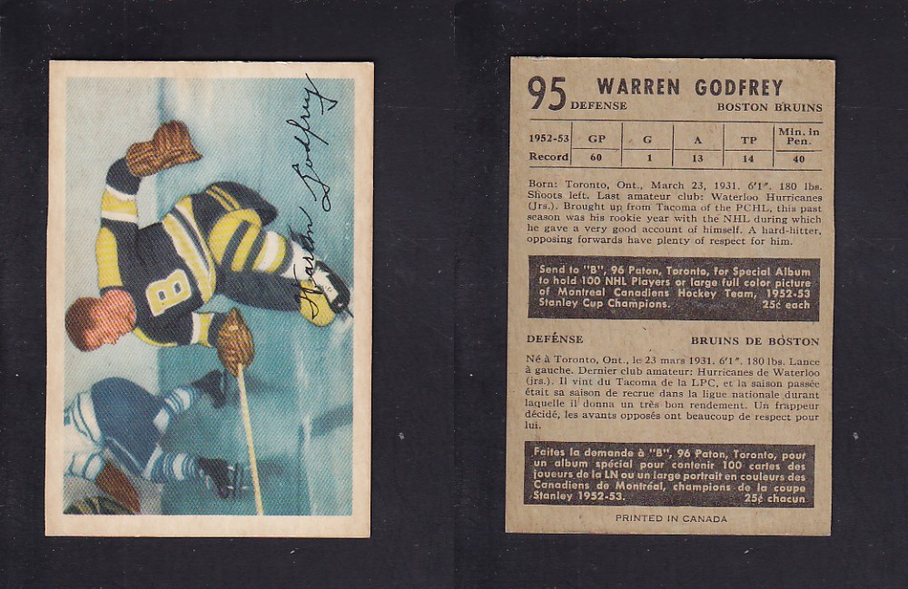 1953-54 PARKHURST HOCKEY CARD #95 W. GODFREY photo 1953-54 PARKHURST HOCKEY CARD #95 W. GODFREY photo
