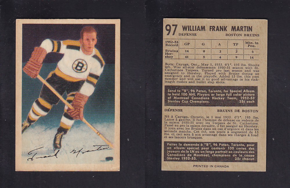 1953-54 PARKHURST HOCKEY CARD #97 F. MARTIN photo 1953-54 PARKHURST HOCKEY CARD #97 F. MARTIN photo