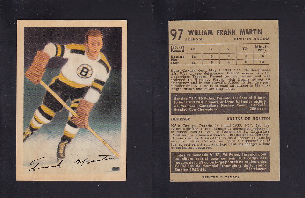 1953-54 PARKHURST HOCKEY CARD #97 F. MARTIN photo 1953-54 PARKHURST HOCKEY CARD #97 F. MARTIN photo