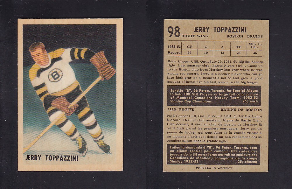 1953-54 PARKHURST HOCKEY CARD #98 J. TOPPAZZINI photo 1953-54 PARKHURST HOCKEY CARD #98 J. TOPPAZZINI photo