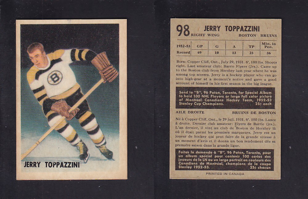 1953-54 PARKHURST HOCKEY CARD #98 J. TOPPAZZINI photo 1953-54 PARKHURST HOCKEY CARD #98 J. TOPPAZZINI photo