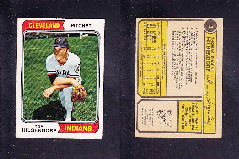 1974 O-PEE-CHEE BASEBALL CARD #13 T. HILGENDORF photo