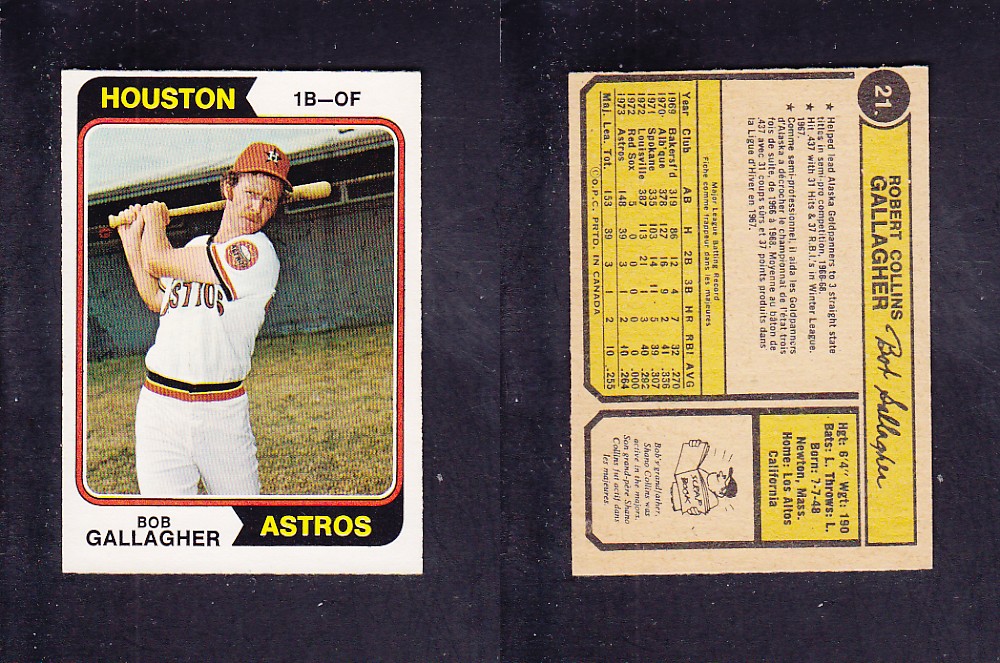1974 O-PEE-CHEE BASEBALL CARD #21 B. GALLAGHER photo 1974 O-PEE-CHEE BASEBALL CARD #21 B. GALLAGHER photo