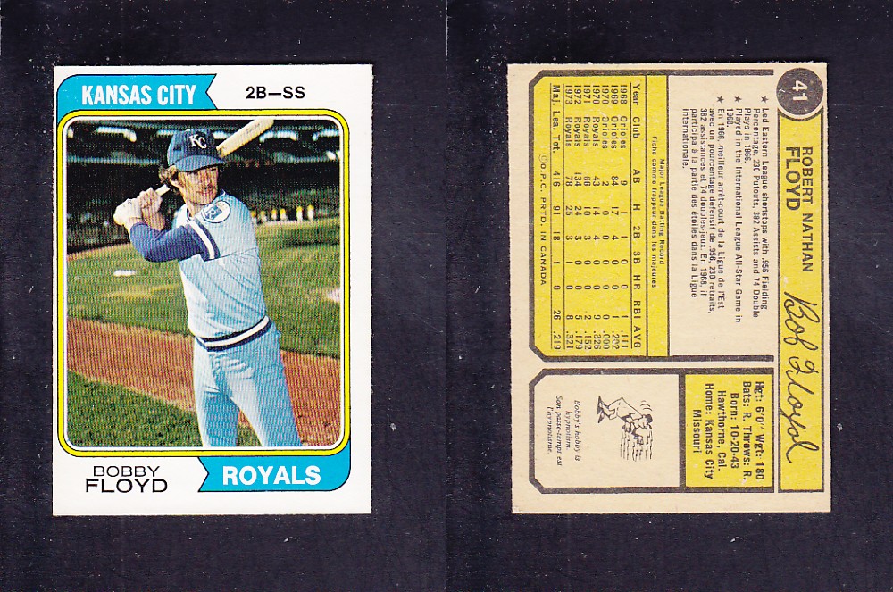 1974 O-PEE-CHEE BASEBALL CARD #41 B. FLOYD photo