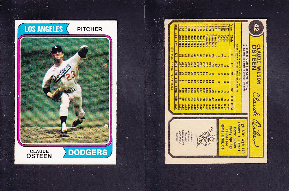 1974 O-PEE-CHEE BASEBALL CARD #42 C. OSTEEN photo