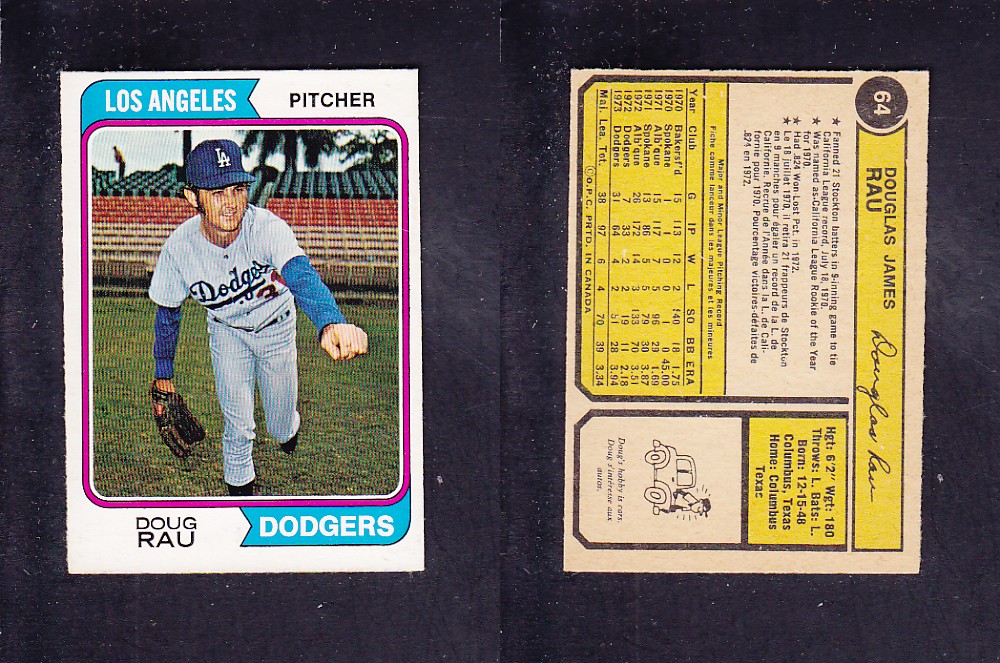 1974 O-PEE-CHEE BASEBALL CARD #64 D. RAU photo 1974 O-PEE-CHEE BASEBALL CARD #64 D. RAU photo