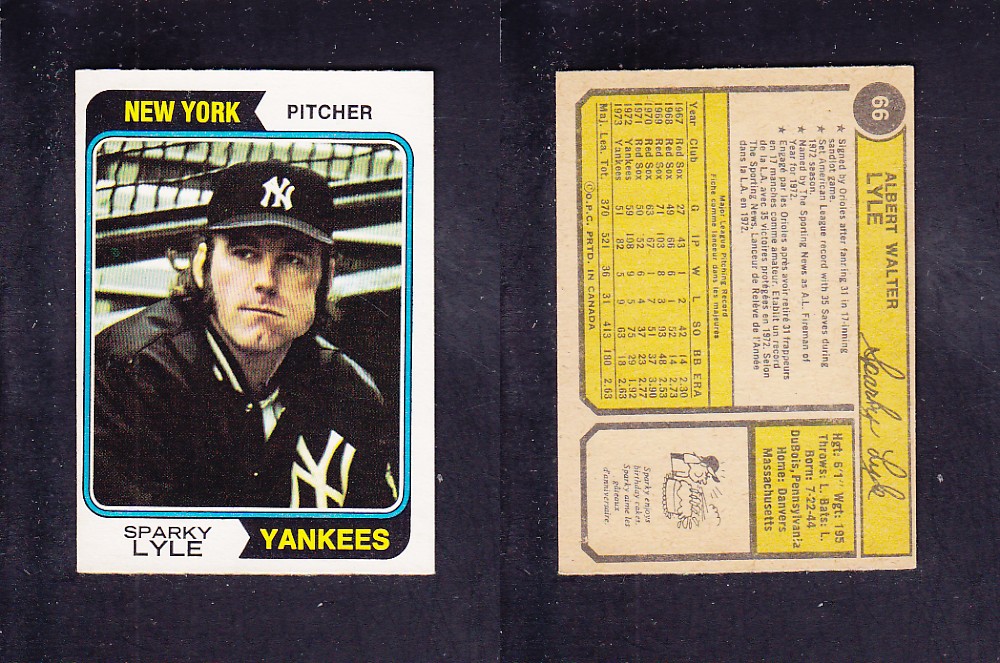 1974 O-PEE-CHEE BASEBALL CARD #66 S. LYLE photo