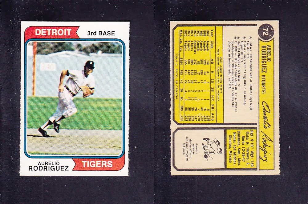 1974 O-PEE-CHEE BASEBALL CARD #72 A. RODRIGUEZ photo 1974 O-PEE-CHEE BASEBALL CARD #72 A. RODRIGUEZ photo