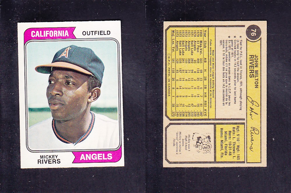 1974 O-PEE-CHEE BASEBALL CARD #76 M. RIVERS photo 1974 O-PEE-CHEE BASEBALL CARD #76 M. RIVERS photo