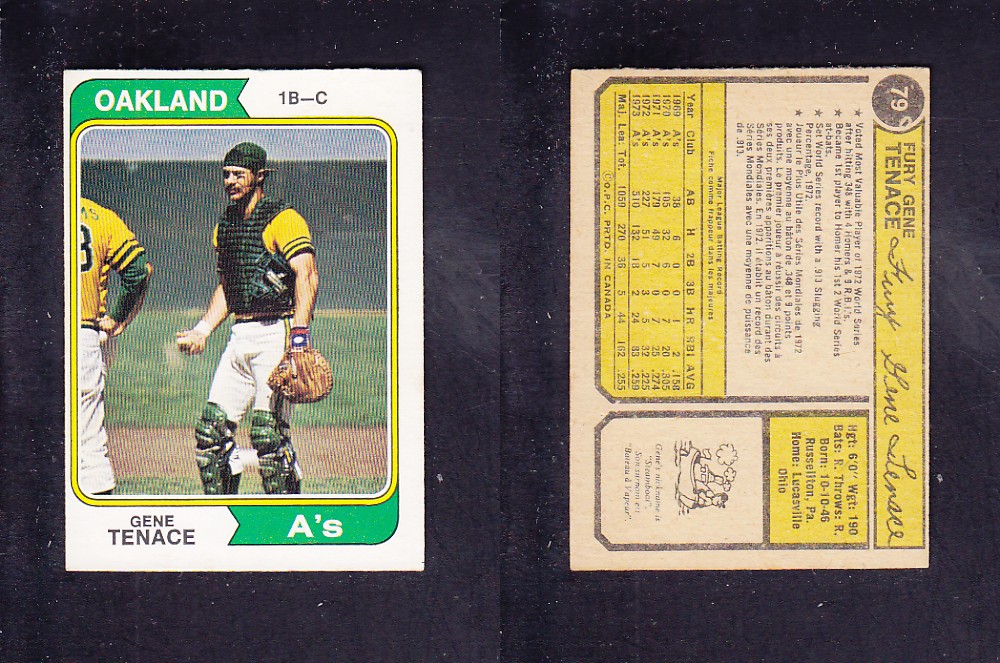 1974 O-PEE-CHEE BASEBALL CARD #79 G. TENACE photo