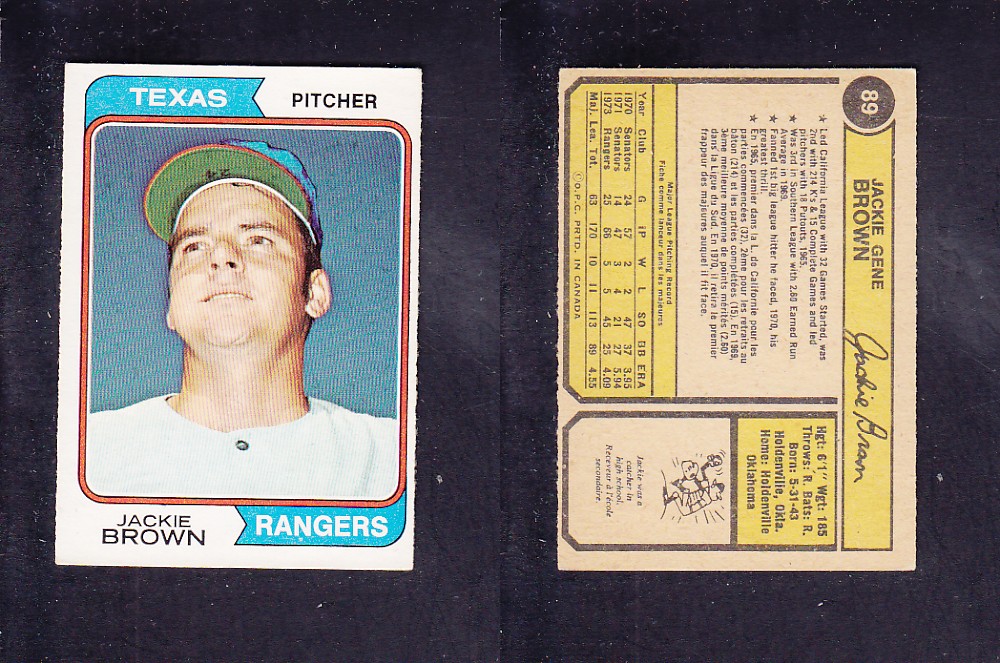 1974 O-PEE-CHEE BASEBALL CARD #89 J. BROWN photo