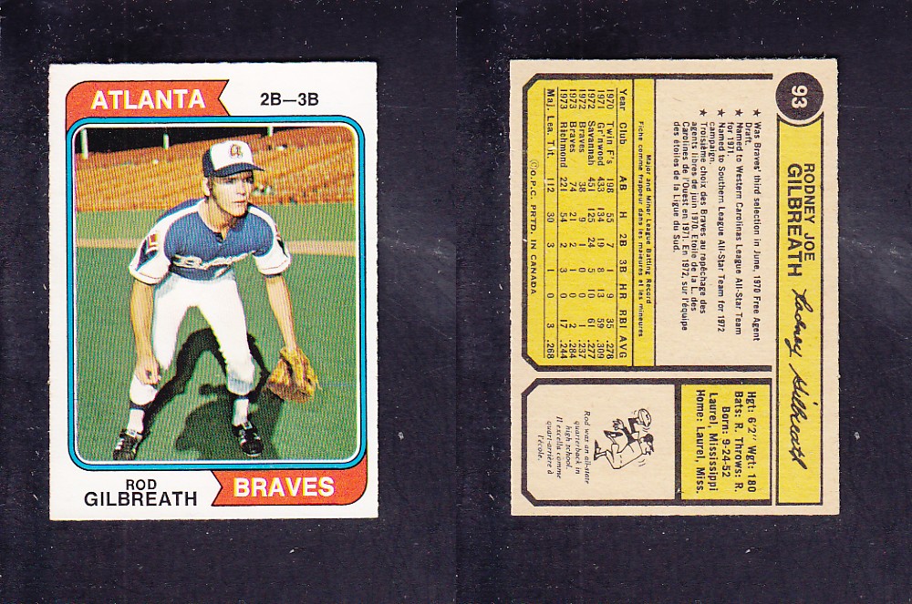 1974 O-PEE-CHEE BASEBALL CARD #93 R. GILBREATH photo