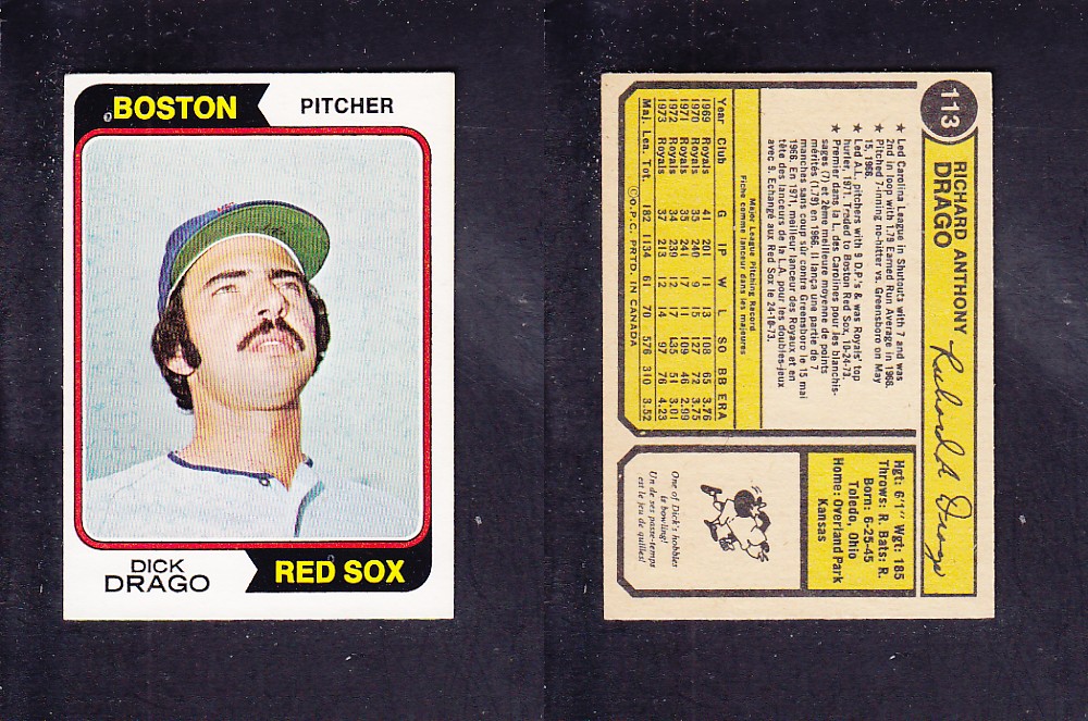 1974 O-PEE-CHEE BASEBALL CARD #113 D. DRAGO photo 1974 O-PEE-CHEE BASEBALL CARD #113 D. DRAGO photo