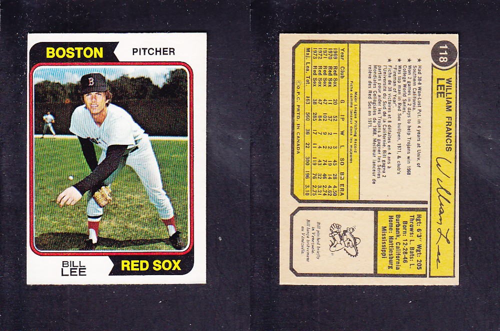 1974 O-PEE-CHEE BASEBALL CARD #118 B. LEE photo