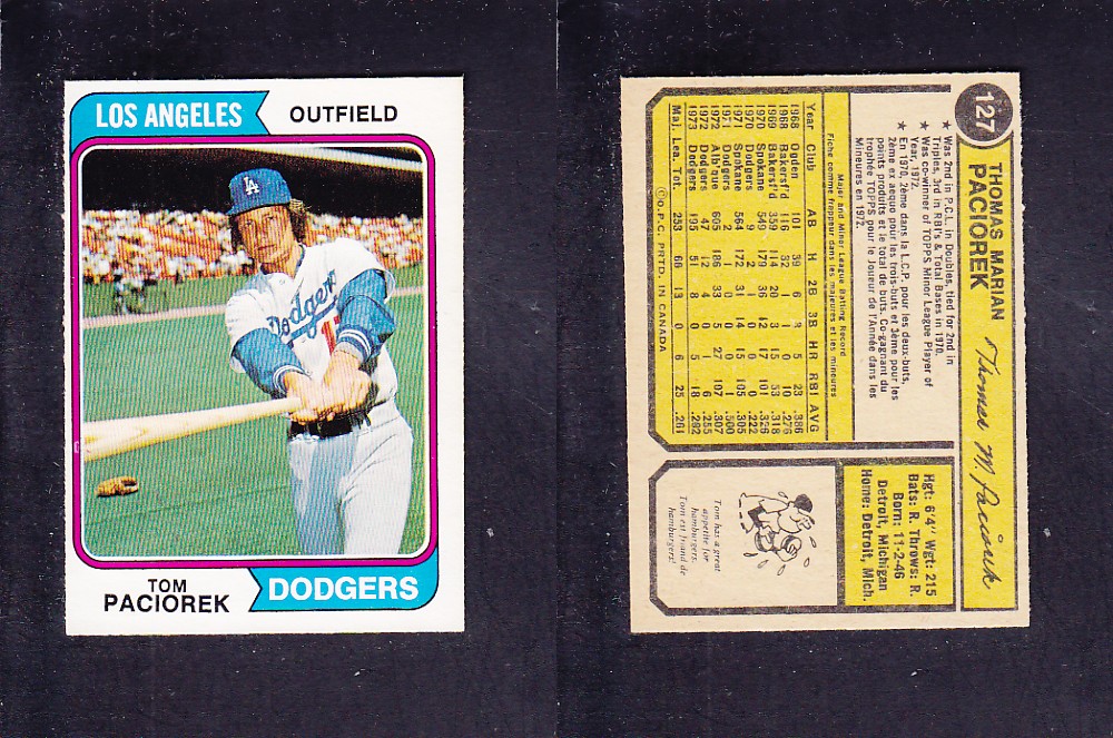 1974 O-PEE-CHEE BASEBALL CARD #127 T. PACIOREK photo 1974 O-PEE-CHEE BASEBALL CARD #127 T. PACIOREK photo