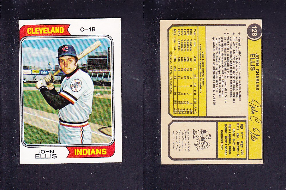 1974 O-PEE-CHEE BASEBALL CARD #128 J. ELLIS photo