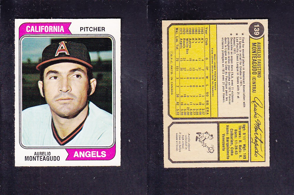 1974 O-PEE-CHEE BASEBALL CARD #139 A. MONTEAGUDO photo