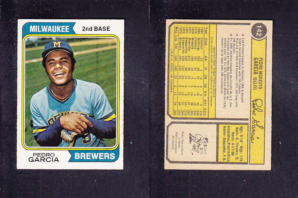 1974 O-PEE-CHEE BASEBALL CARD #142 P. GARCIA photo 1974 O-PEE-CHEE BASEBALL CARD #142 P. GARCIA photo