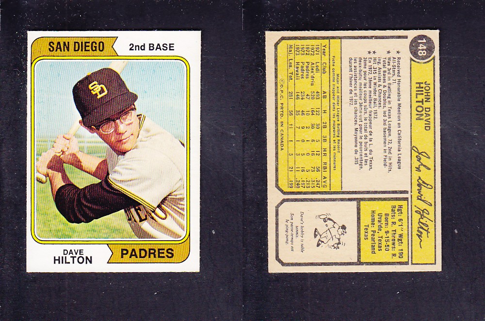 1974 O-PEE-CHEE BASEBALL CARD #148 D. HILTON photo 1974 O-PEE-CHEE BASEBALL CARD #148 D. HILTON photo