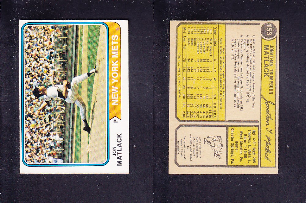 1974 O-PEE-CHEE BASEBALL CARD #153 J. MATLACK photo 1974 O-PEE-CHEE BASEBALL CARD #153 J. MATLACK photo