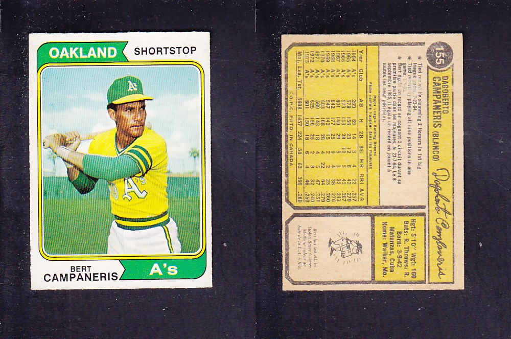 1974 O-PEE-CHEE BASEBALL CARD #155 B. CAMPANERIS photo 1974 O-PEE-CHEE BASEBALL CARD #155 B. CAMPANERIS photo