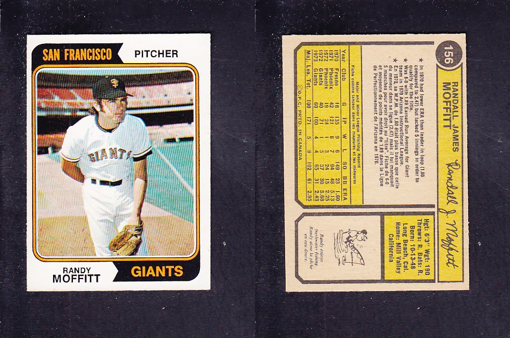 1974 O-PEE-CHEE BASEBALL CARD #156 R. MOFFITT photo 1974 O-PEE-CHEE BASEBALL CARD #156 R. MOFFITT photo