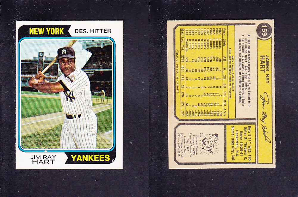 1974 O-PEE-CHEE BASEBALL CARD #159 J. R. HART photo 1974 O-PEE-CHEE BASEBALL CARD #159 J. R. HART photo