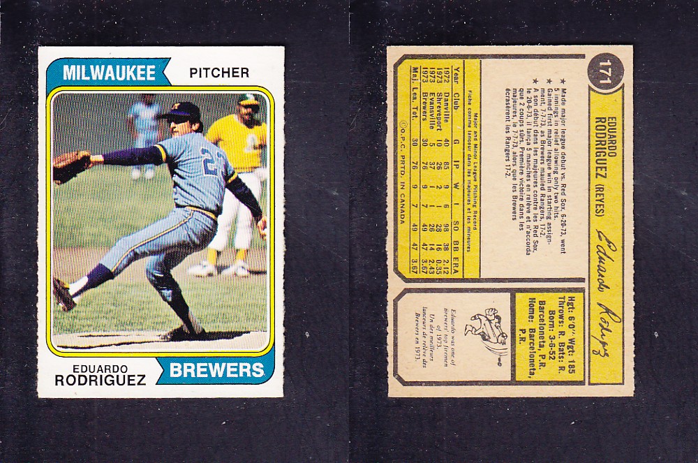 1974 O-PEE-CHEE BASEBALL CARD #171 E. RODRIGUEZ photo 1974 O-PEE-CHEE BASEBALL CARD #171 E. RODRIGUEZ photo