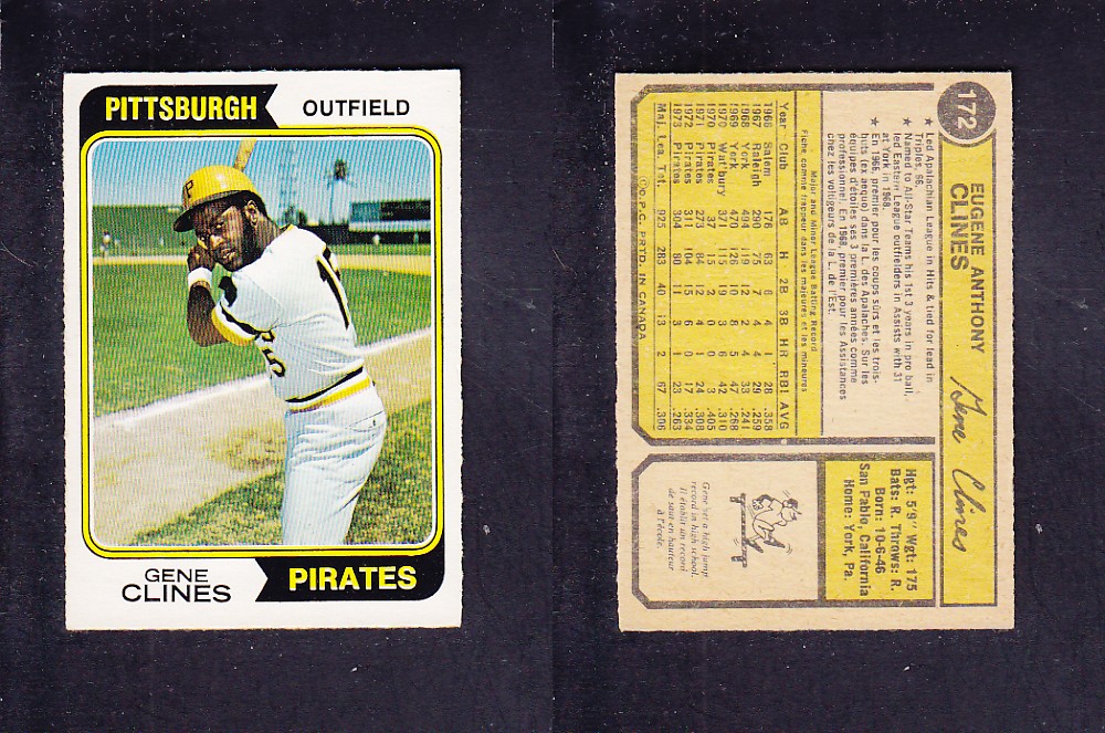 1974 O-PEE-CHEE BASEBALL CARD #172 G. CLINES photo 1974 O-PEE-CHEE BASEBALL CARD #172 G. CLINES photo