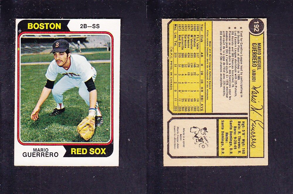 1974 O-PEE-CHEE BASEBALL CARD #192 M. GUERRERO photo 1974 O-PEE-CHEE BASEBALL CARD #192 M. GUERRERO photo