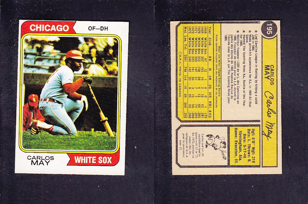 1974 O-PEE-CHEE BASEBALL CARD #195 C. MAY photo 1974 O-PEE-CHEE BASEBALL CARD #195 C. MAY photo