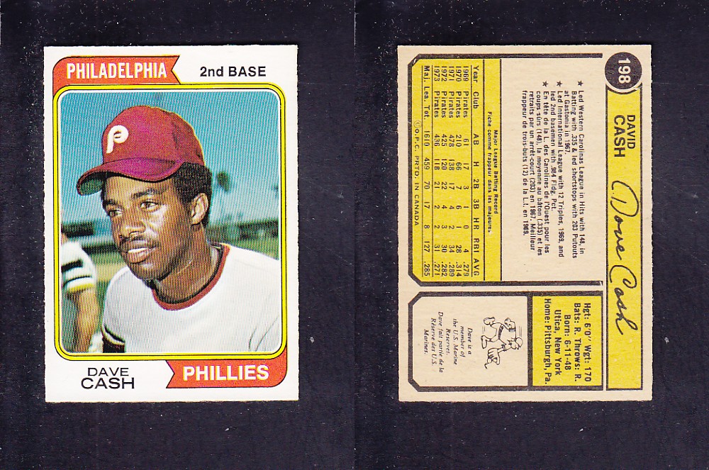 1974 O-PEE-CHEE BASEBALL CARD #198 D. CASH photo 1974 O-PEE-CHEE BASEBALL CARD #198 D. CASH photo