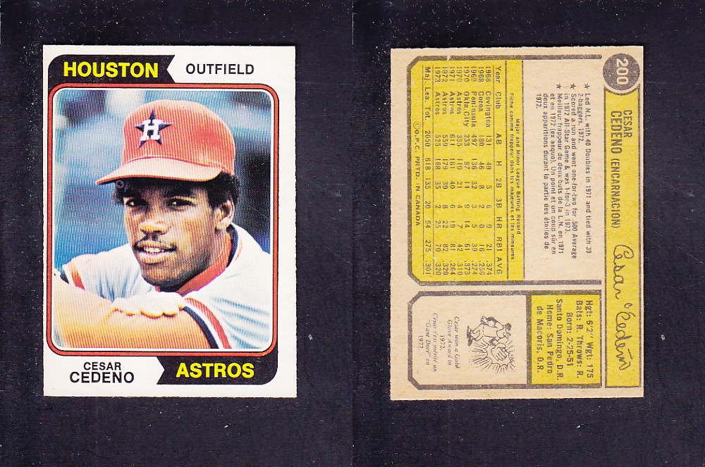 1974 O-PEE-CHEE BASEBALL CARD #200 C. CEDENO photo 1974 O-PEE-CHEE BASEBALL CARD #200 C. CEDENO photo