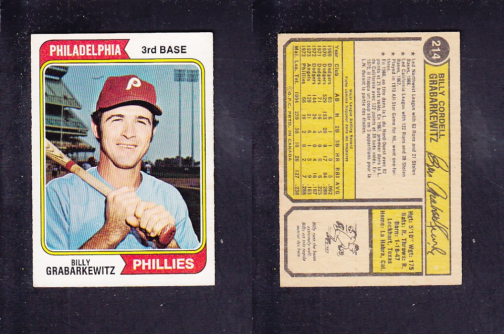 1974 O-PEE-CHEE BASEBALL CARD #214 B. GRABARKEWITZ photo 1974 O-PEE-CHEE BASEBALL CARD #214 B. GRABARKEWITZ photo