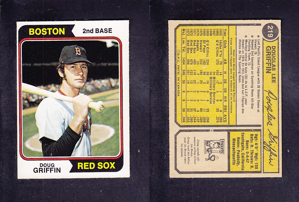 1974 O-PEE-CHEE BASEBALL CARD #219 D. GRIFFIN photo