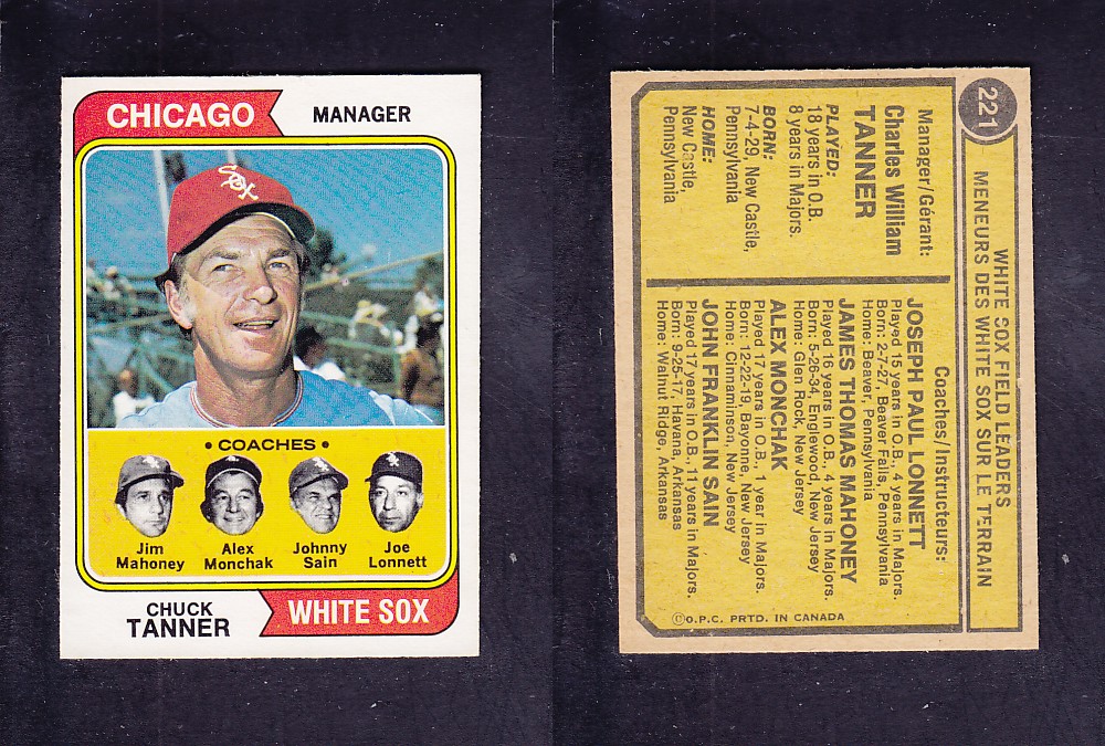 1974 O-PEE-CHEE BASEBALL CARD #221 C. TANNER photo 1974 O-PEE-CHEE BASEBALL CARD #221 C. TANNER photo