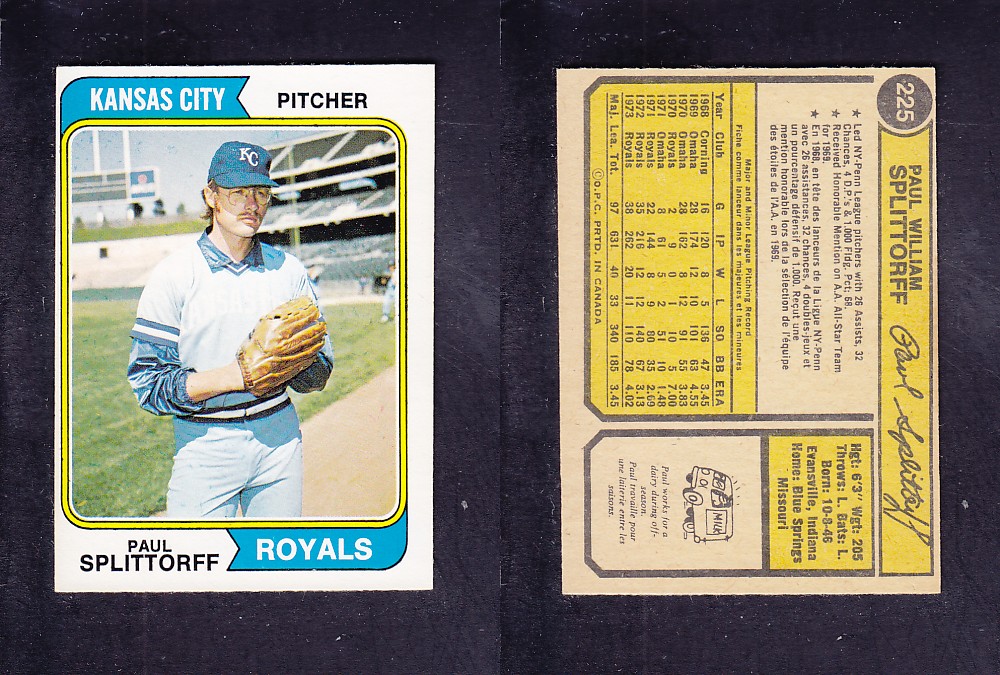 1974 O-PEE-CHEE BASEBALL CARD #225 P. SPLITTORFF photo