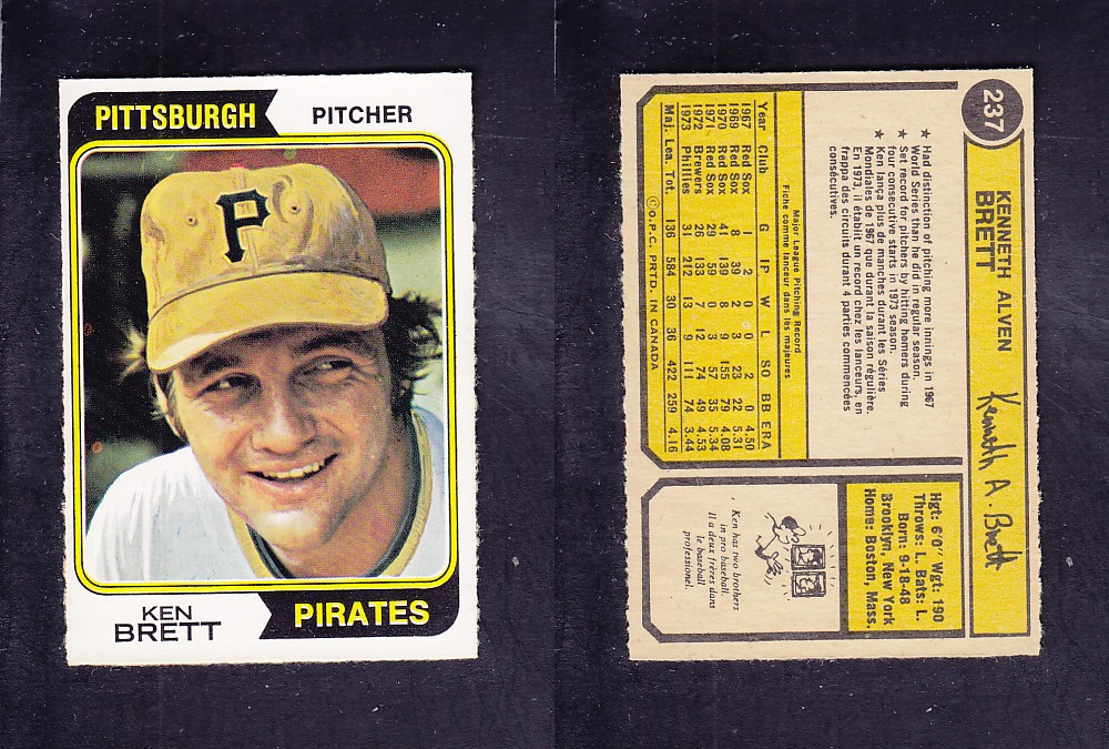 1974 O-PEE-CHEE BASEBALL CARD #237 K. BRETT photo