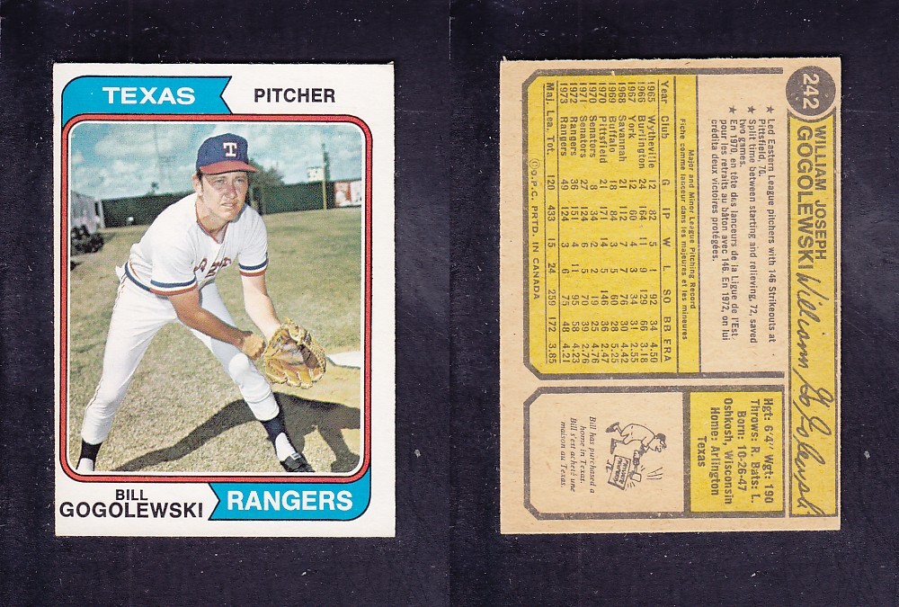 1974 O-PEE-CHEE BASEBALL CARD #242 B. GOGOLEWSKI photo 1974 O-PEE-CHEE BASEBALL CARD #242 B. GOGOLEWSKI photo