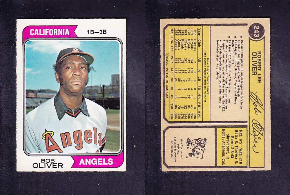 1974 O-PEE-CHEE BASEBALL CARD #243 B. OLIVER photo