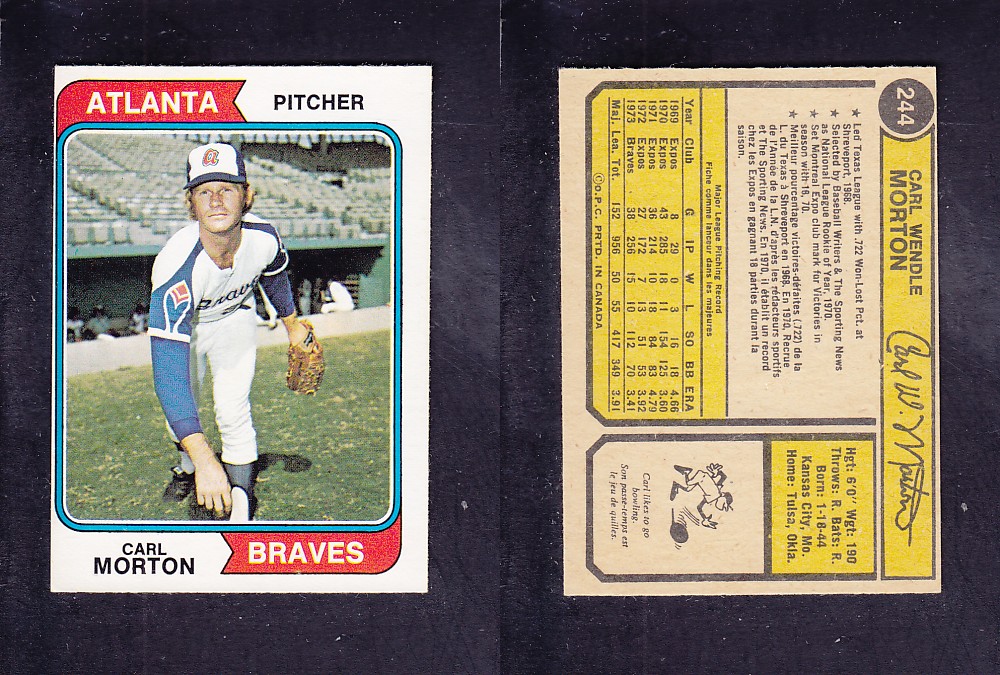 1974 O-PEE-CHEE BASEBALL CARD #244 C. MORTON photo 1974 O-PEE-CHEE BASEBALL CARD #244 C. MORTON photo